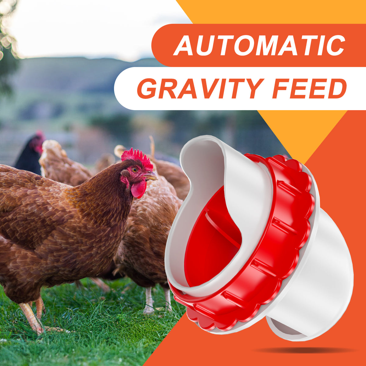 Chicken Feeders No Waste, DIY Automatic Poultry Feeder 4 Ports 1 Hole Saw with Covers Gravity Feed Kit for Buckets Barrels Bins Troughs Red