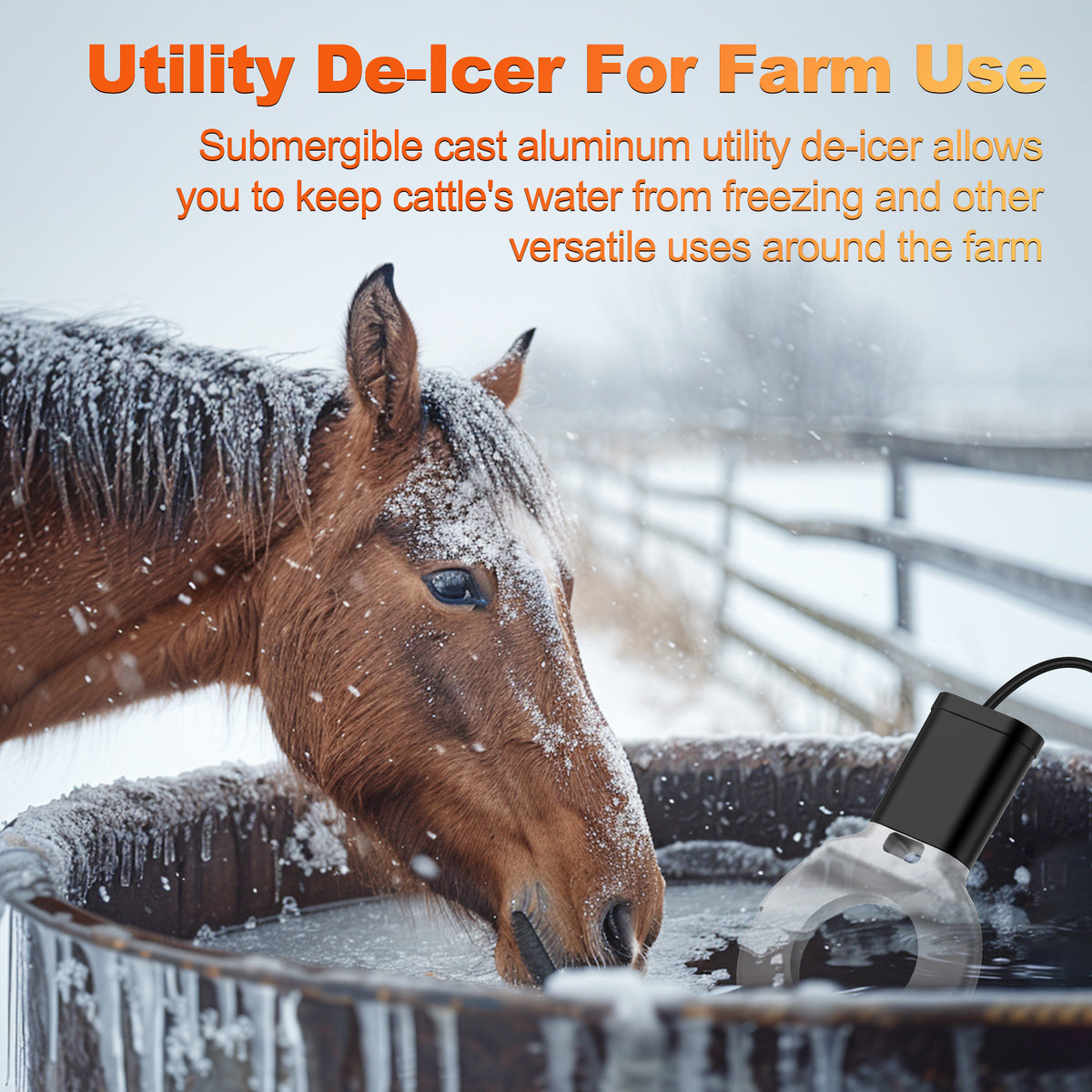250W Submergible Cast Aluminum Utility Multi-use De-Icer for Bird Bath Chicken Water Heater Livestock up to 25 Gallon