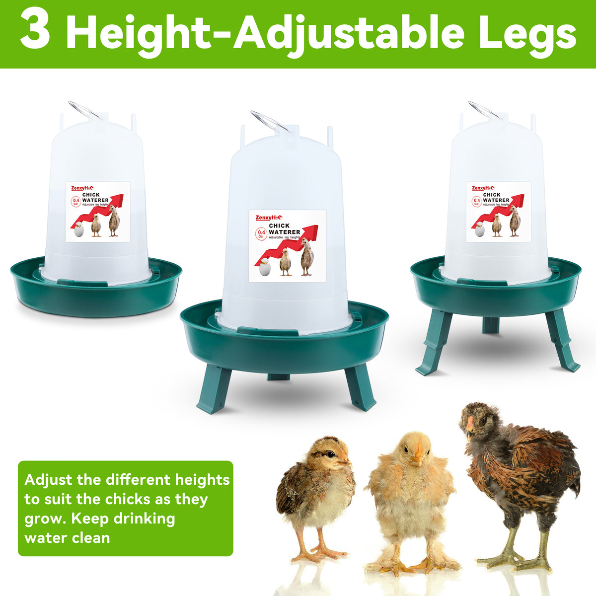 Chick Feeder and Waterer Kit, 2.2LBS Chick Feeder and 0.4Gal Chick Waterer with 3 Adjustable Heights Combo for Baby Chicken Duck Brooder