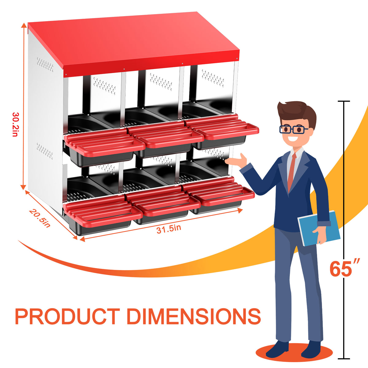 Two-Tier Chicken Nesting Box, 6 Hole Metal Chicken Egg Laying Box with Swing Perch and Rollout Egg Collection for Chicken Coop