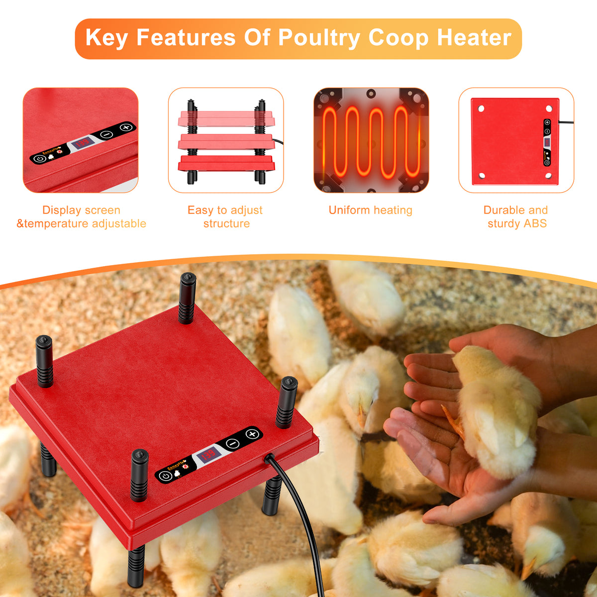 Brooder Plate for Chicks with Temperature Adjustable and Display, 10" x 10" Chick Heater Plate Heating With Screen
