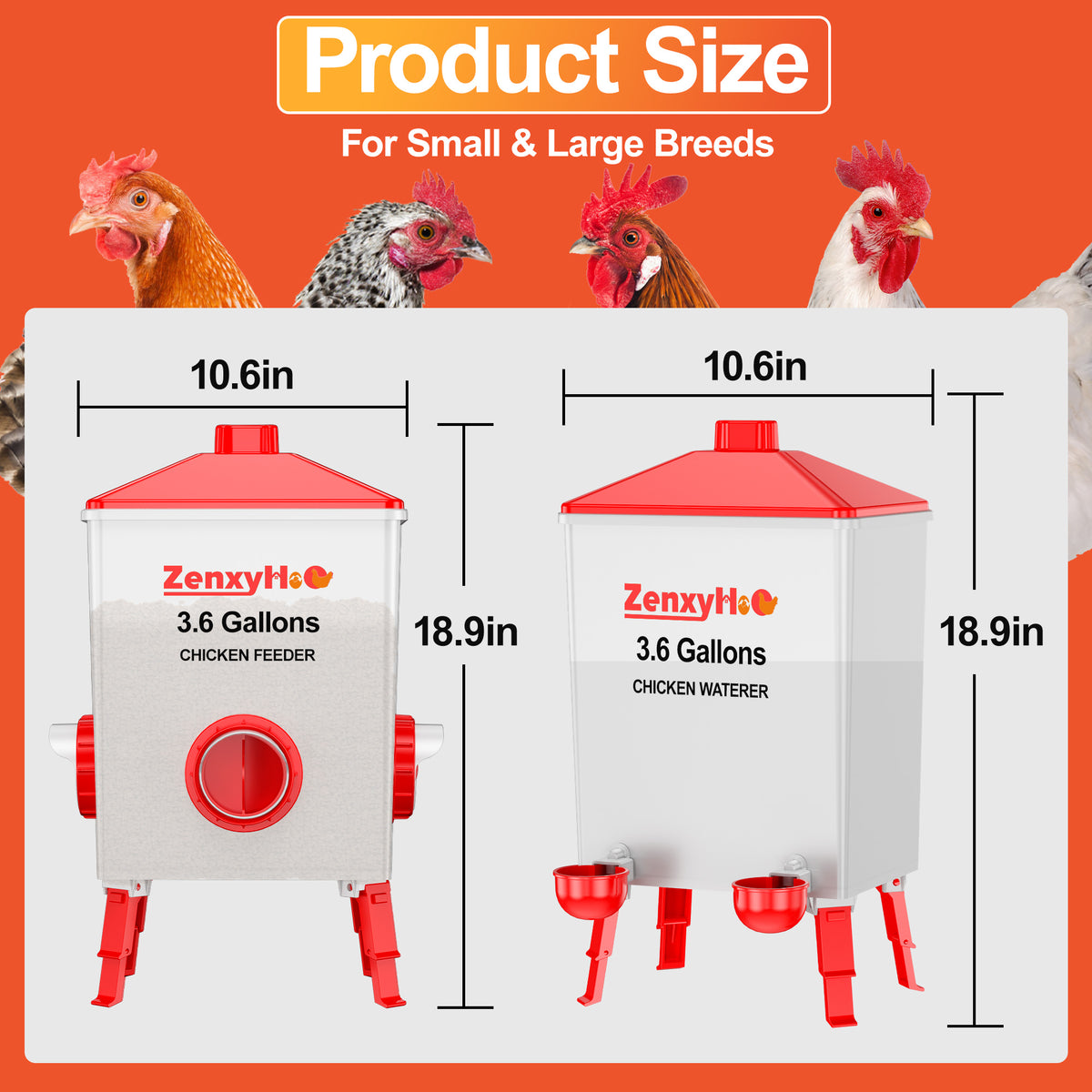 3.6 Gallons Chicken Feeder Waterer Red