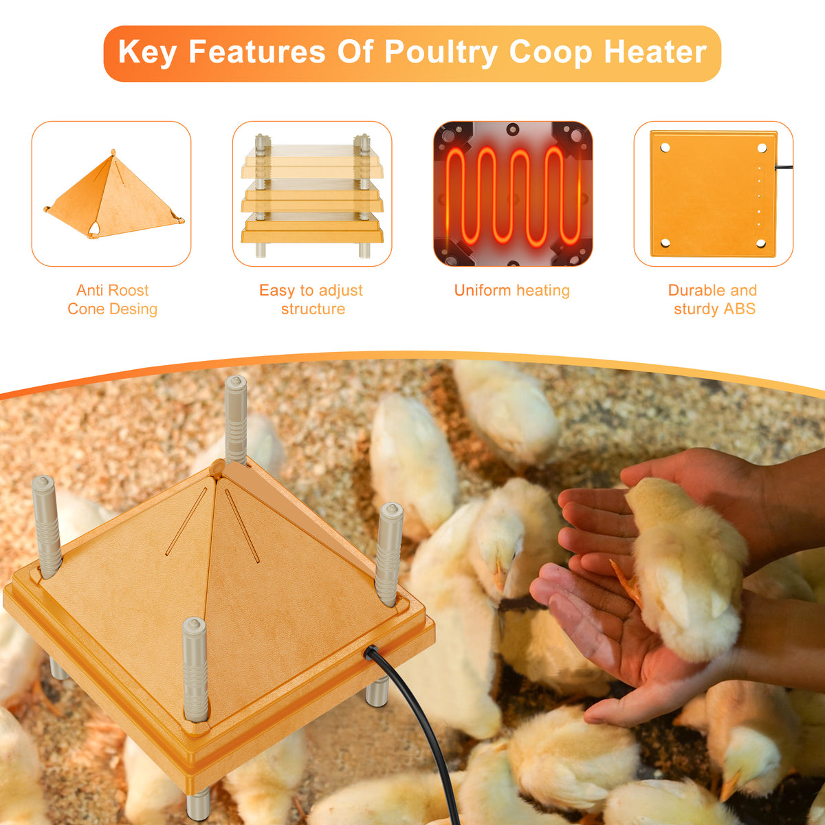 Brooder Heater Plate for Chicks with Anti Roost Cone, 10" x 10" Chick Heating Plate