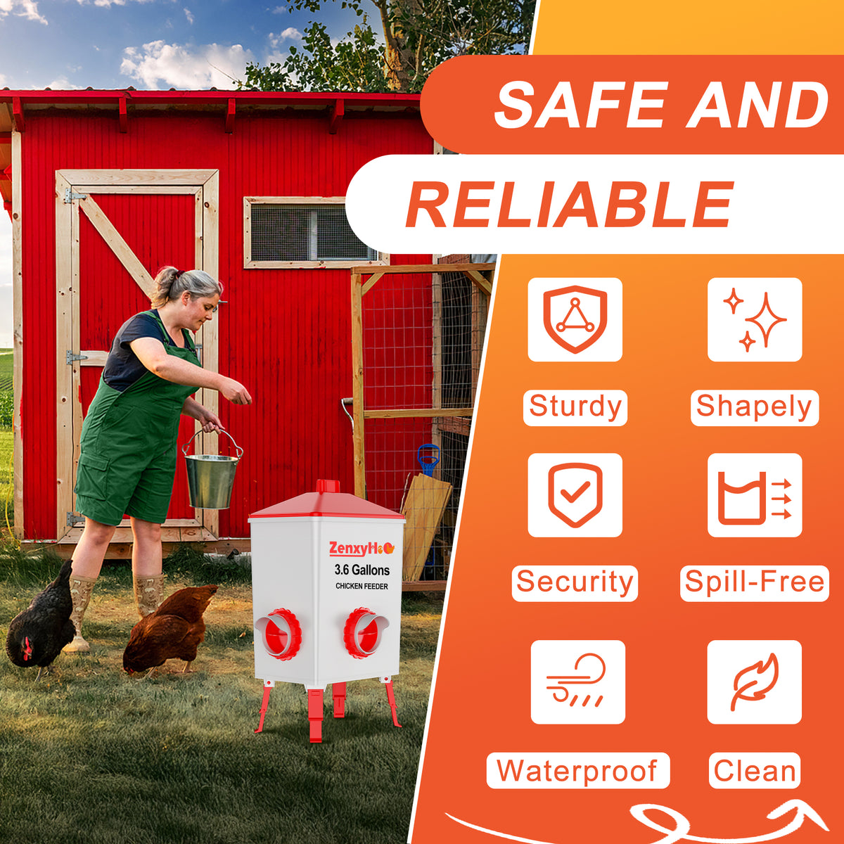 Chicken Feeders No Waste, DIY Automatic Poultry Feeder 4 Ports 1 Hole Saw with Covers Gravity Feed Kit for Buckets Barrels Bins Troughs Red