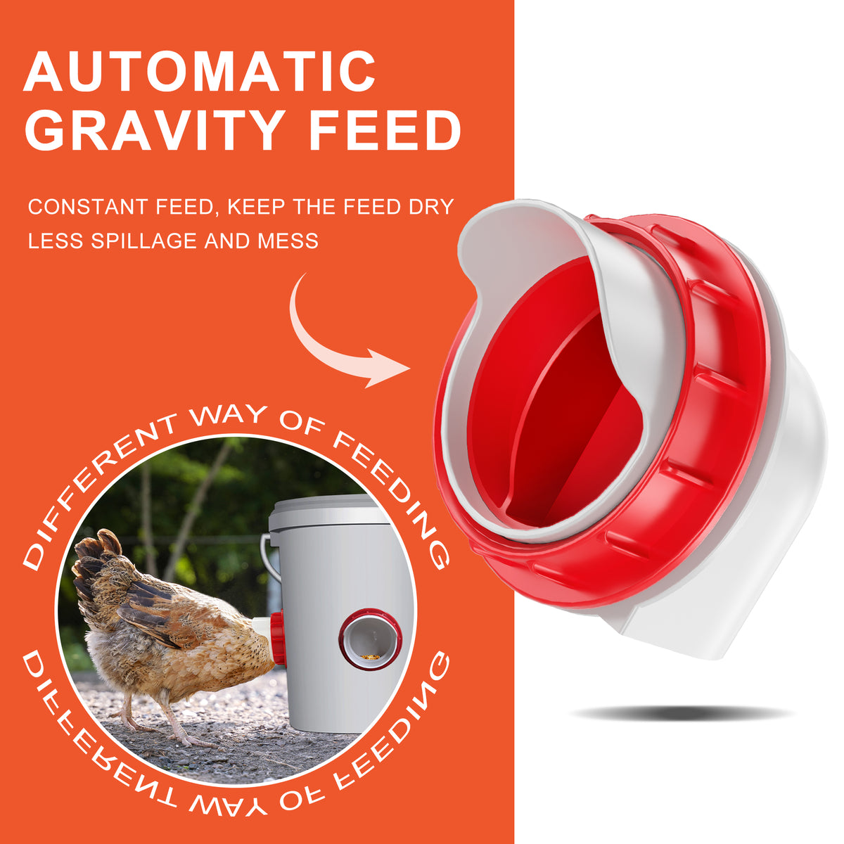 DIY Chicken Feeders No Waste, 6 Ports Poultry Feeder with Hole Saw for Buckets Troughs