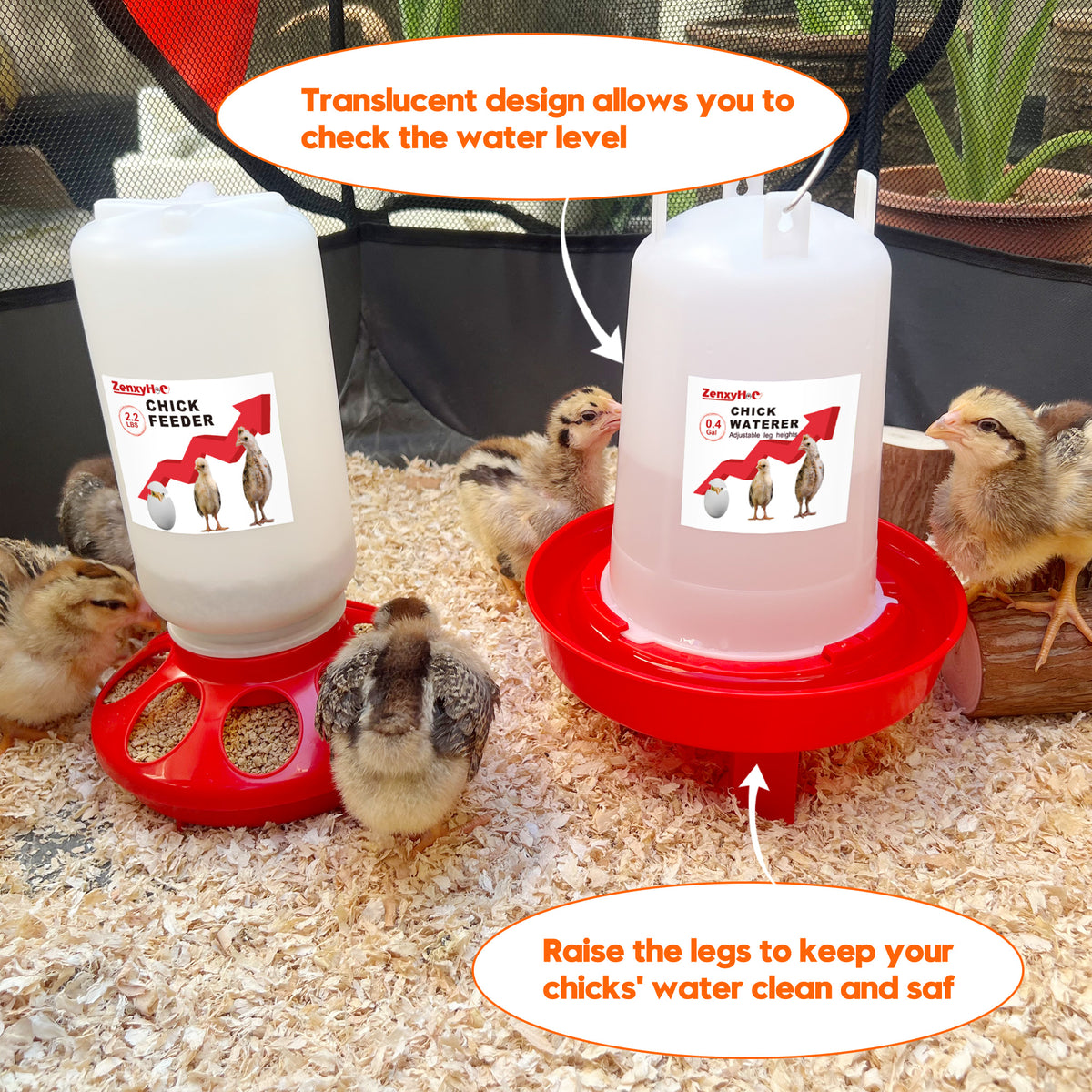Chick Feeder and Waterer Kit, 2.2LBS Chick Feeder and 0.4Gal Chick Waterer with 3 Adjustable Heights Combo for Baby Chicken Duck Brooder