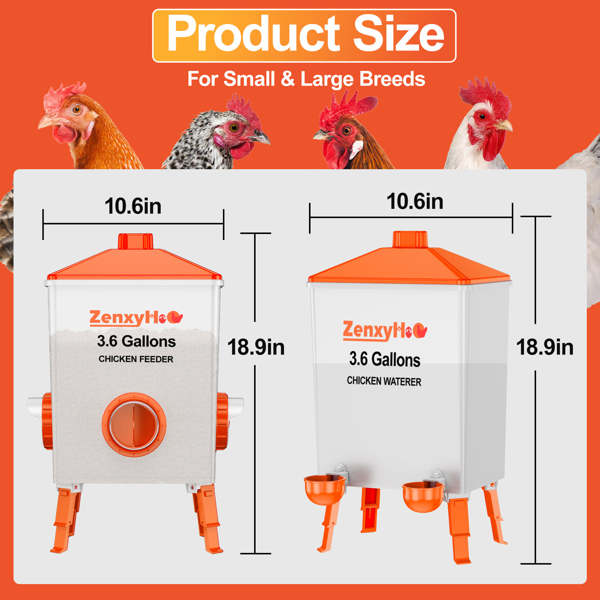 3.6 Gallons Chicken Feeder Waterer Orange