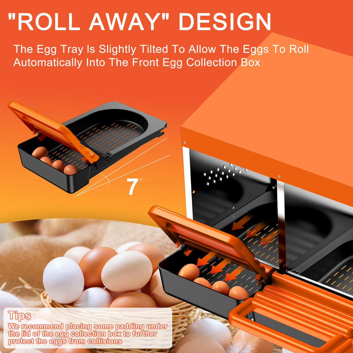 Chicken Nesting Boxes, 3 Hole Metal Chicken Egg Laying Box with Swing Perch and Rollout Egg Collection for Chicken Coop