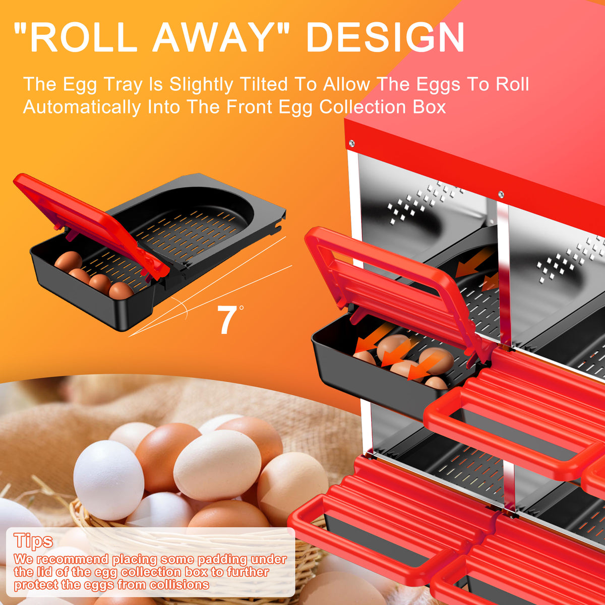 Two-Tier Chicken Nesting Box, 6 Hole Metal Chicken Egg Laying Box with Swing Perch and Rollout Egg Collection for Chicken Coop
