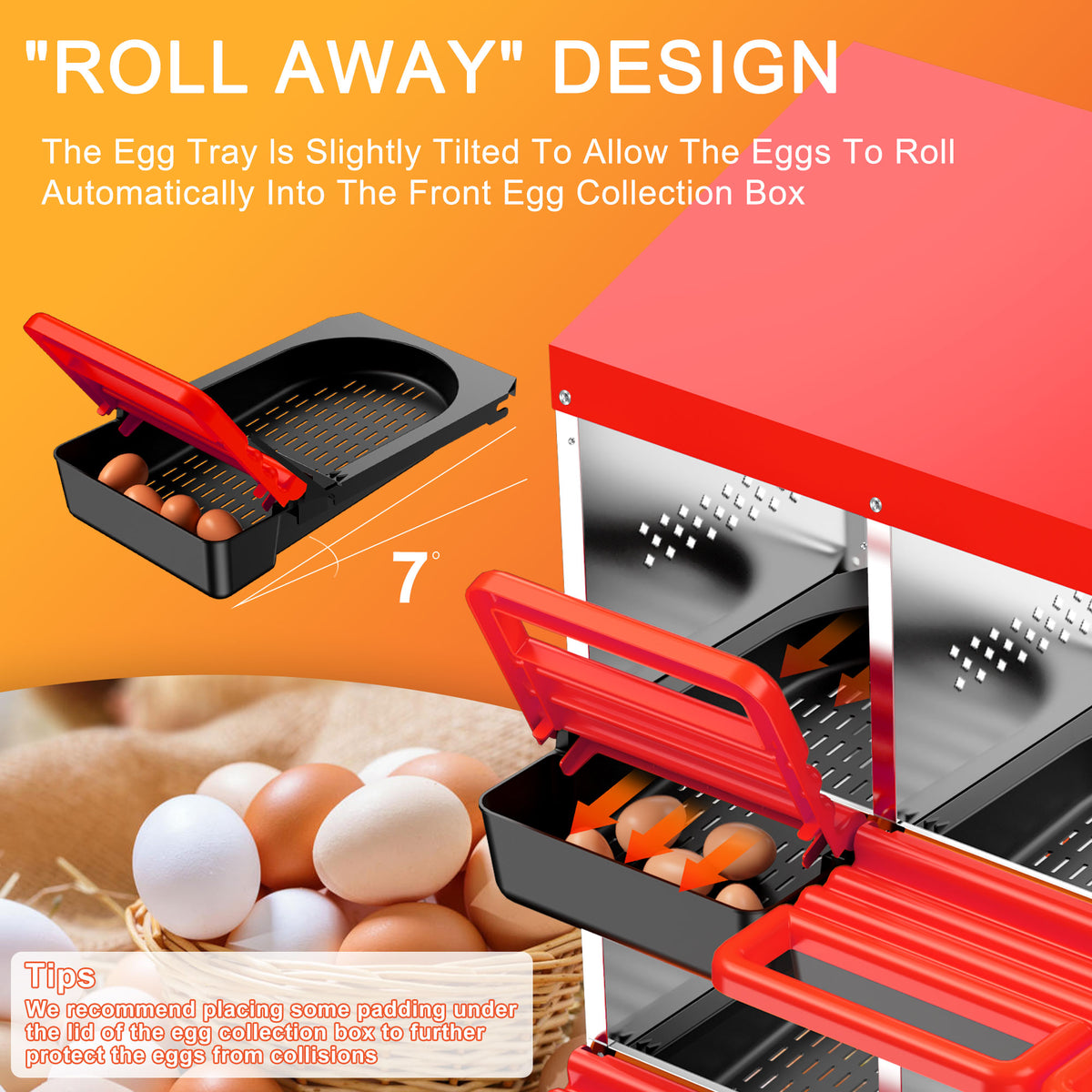 Two-Tier Chicken Nesting Box, 4 Hole Metal Chicken Egg Laying Box with Swing Perch and Rollout Egg Collection for Chicken Coop