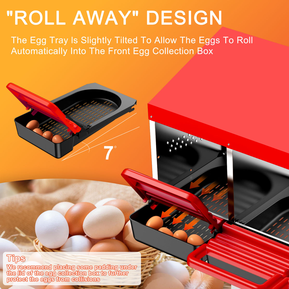 Chicken Nesting Boxes, 3 Hole Metal Chicken Egg Laying Box with Swing Perch and Rollout Egg Collection for Chicken Coop
