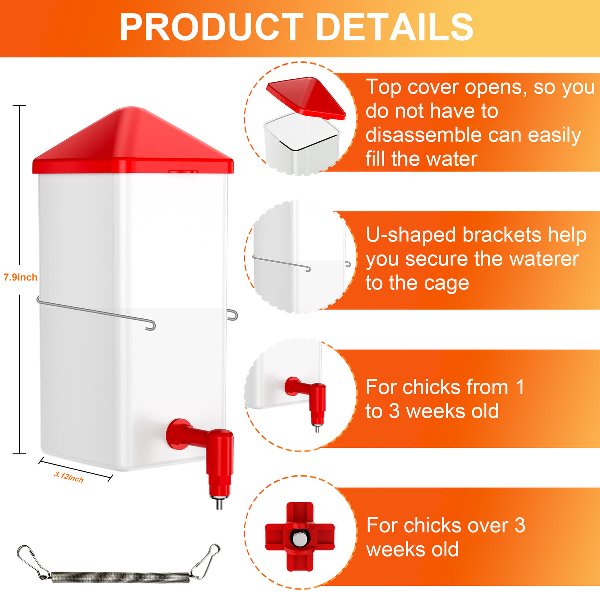 Baby Chick Waterer 0.26 Gal with Versatile- and Horizontal Nipple Drinker