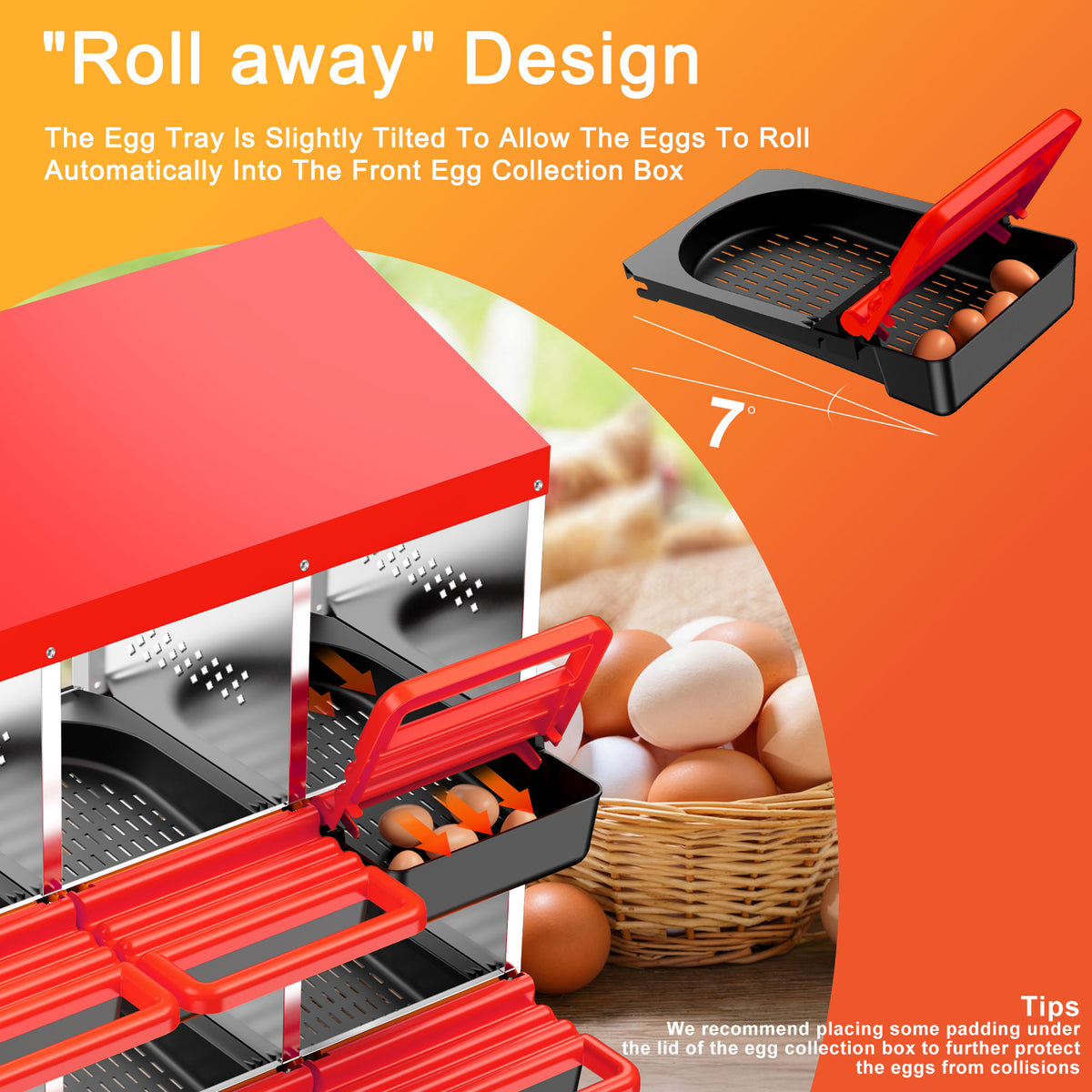 Two-Tier Chicken Nesting Box, 6 Hole Metal Chicken Egg Laying Box with Swing Perch and Rollout Egg Collection for Chicken Coop