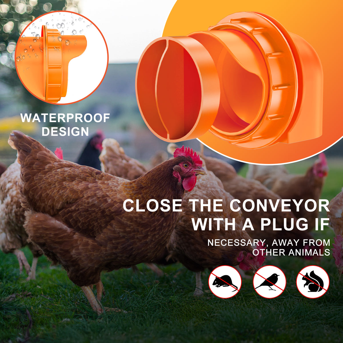 Chicken Feeders No Waste, DIY Automatic Poultry Feeder 4 Ports 1 Hole Saw with Covers Gravity Feed Kit for Buckets Barrels Bins Troughs Orange