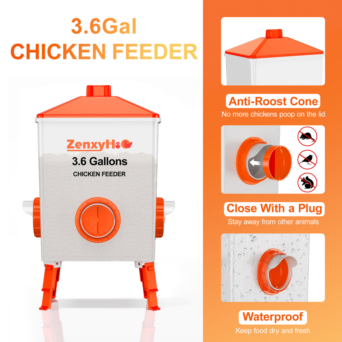 3.6 Gallons Chicken Feeder Waterer Orange