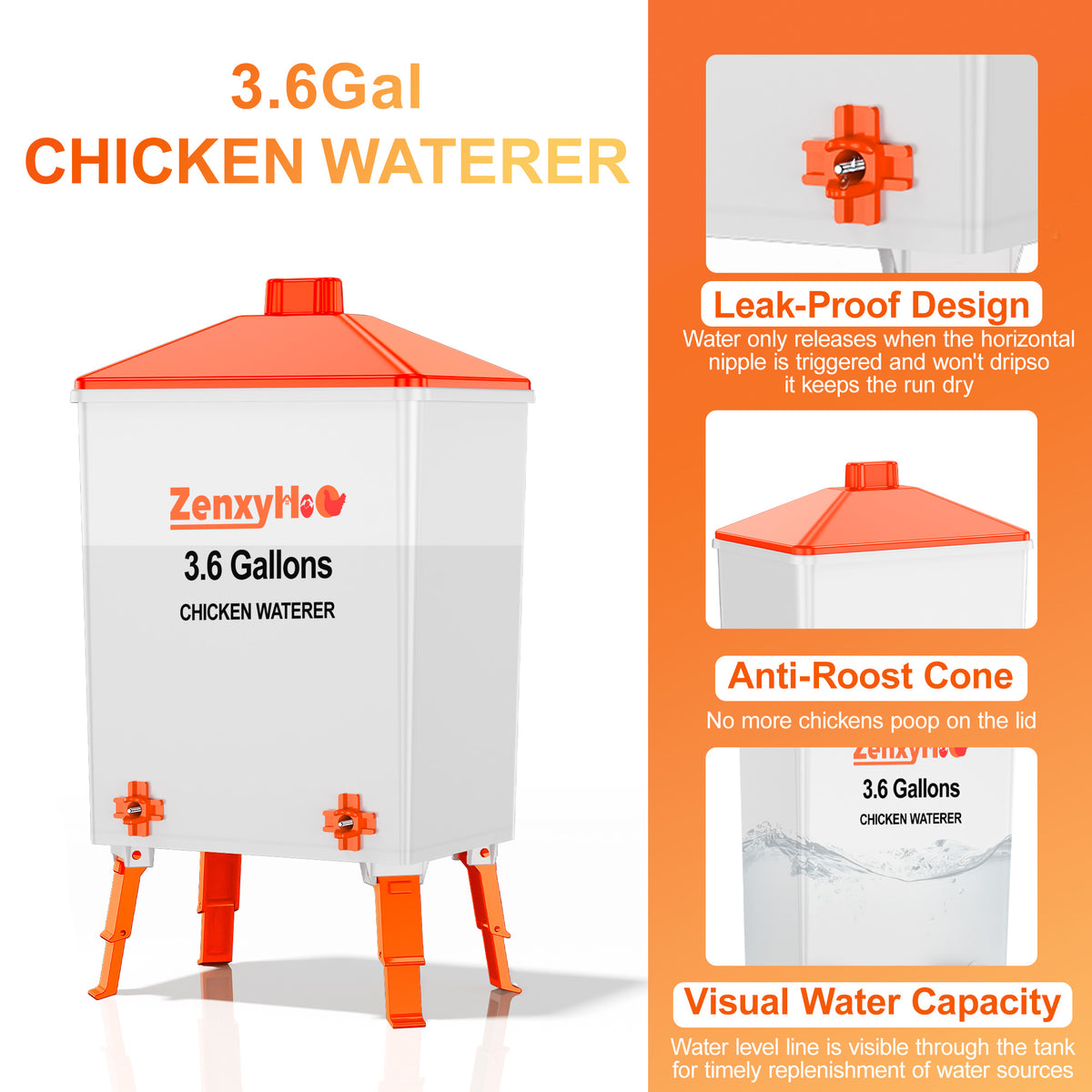 3.6 Gallons Chicken Feeder Waterer Orange