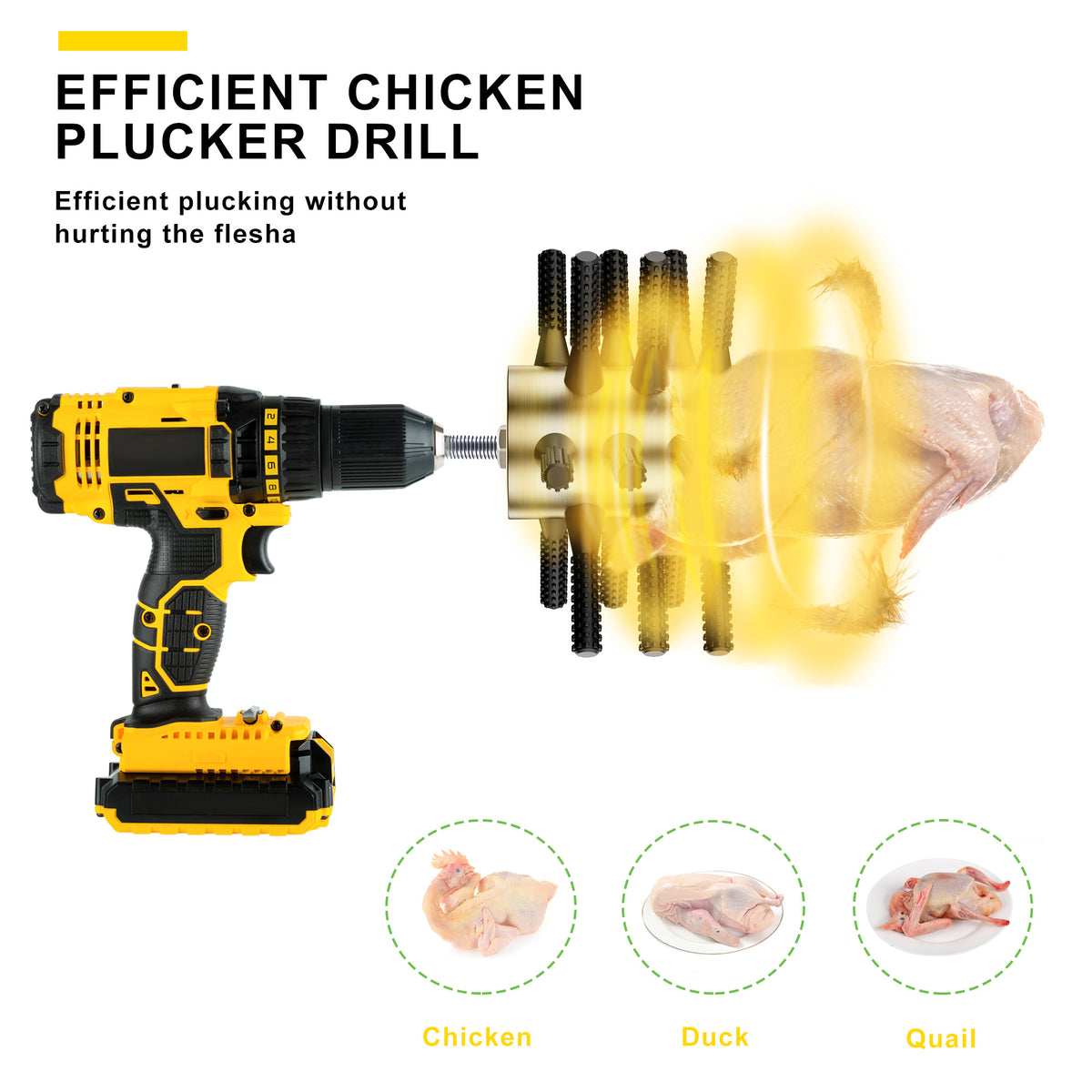 Chicken Plucker Drill Attachment, 3/8" MPT Shank Stainless Steel Chicken Plucker Machine, 18 Soft Fingers Poultry Defeathering Machine for Chicken Turkey Pheasant