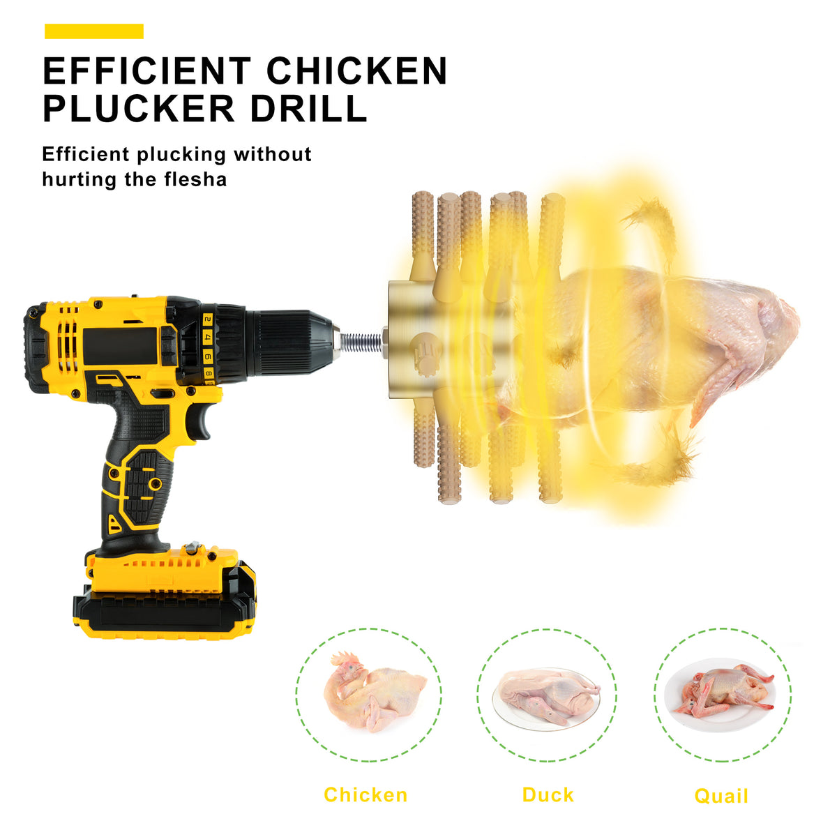 Chicken Plucker Drill Attachment, 3/8" MPT Shank Stainless Steel Chicken Plucker Machine, 18 Soft Fingers Poultry Defeathering Machine for Chicken Turkey Pheasant
