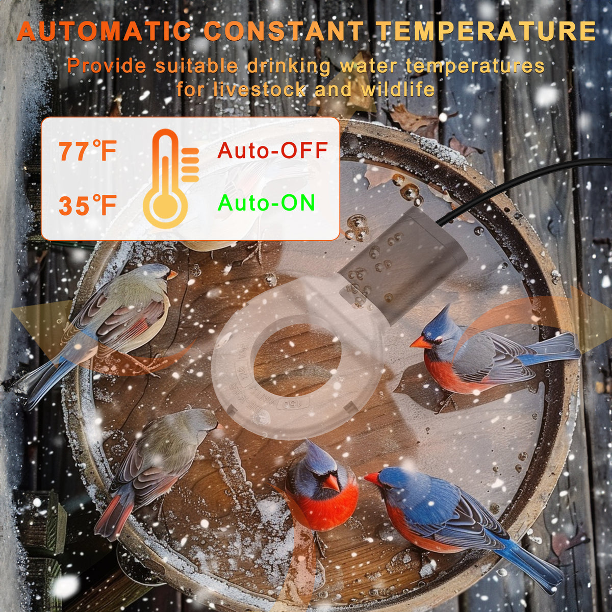 250W Submergible Cast Aluminum Utility Multi-use De-Icer for Bird Bath Chicken Water Heater Livestock up to 25 Gallon