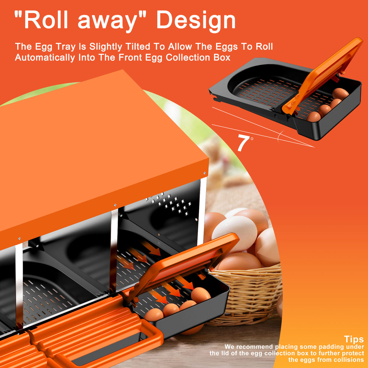 Chicken Nesting Boxes, 3 Hole Metal Chicken Egg Laying Box with Swing Perch and Rollout Egg Collection for Chicken Coop