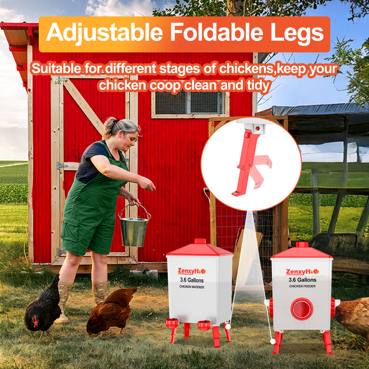 3.6 Gallons Chicken Feeder Waterer Red