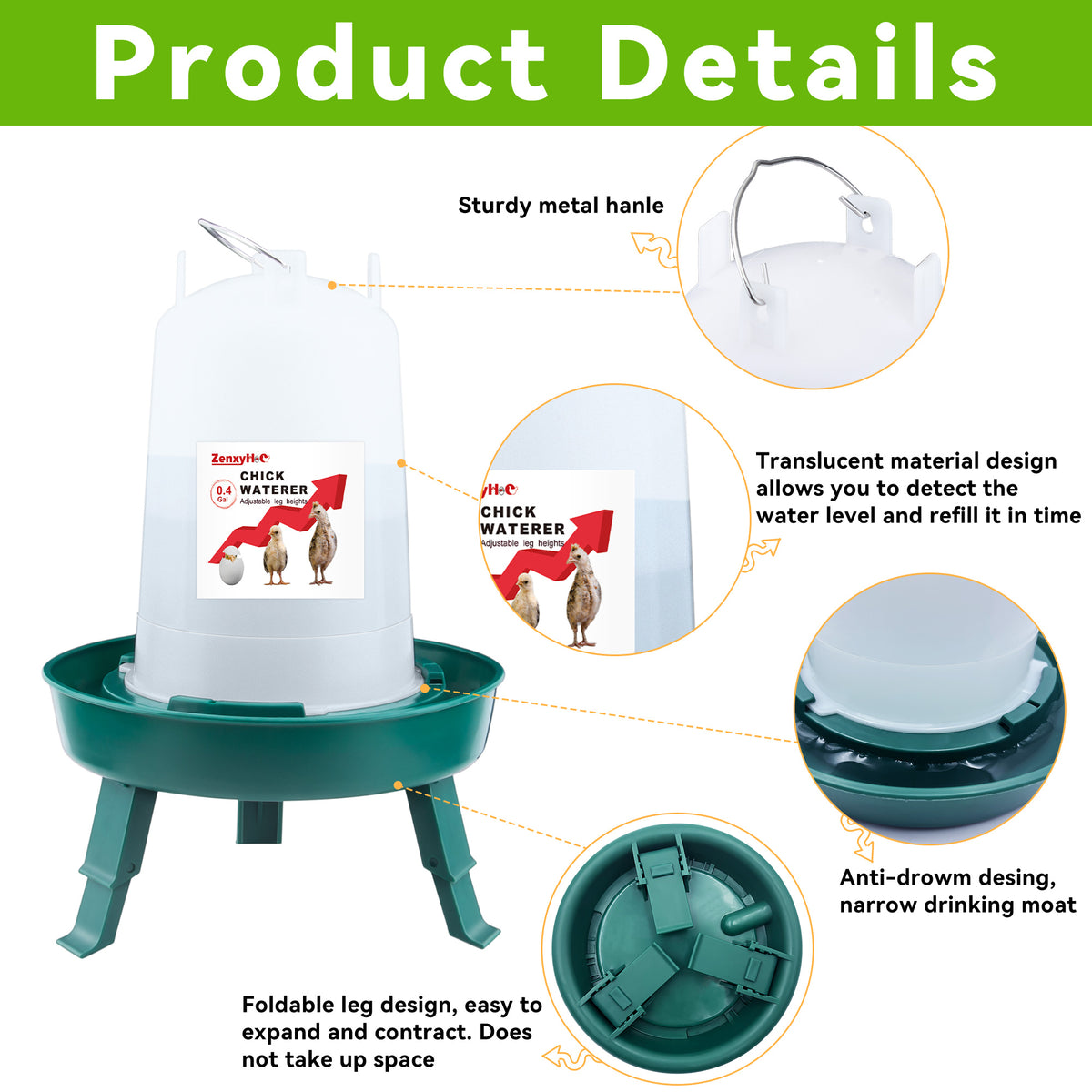 Chick Feeder and Waterer Kit, 2.2LBS Chick Feeder and 0.4Gal Chick Waterer with 3 Adjustable Heights Combo for Baby Chicken Duck Brooder