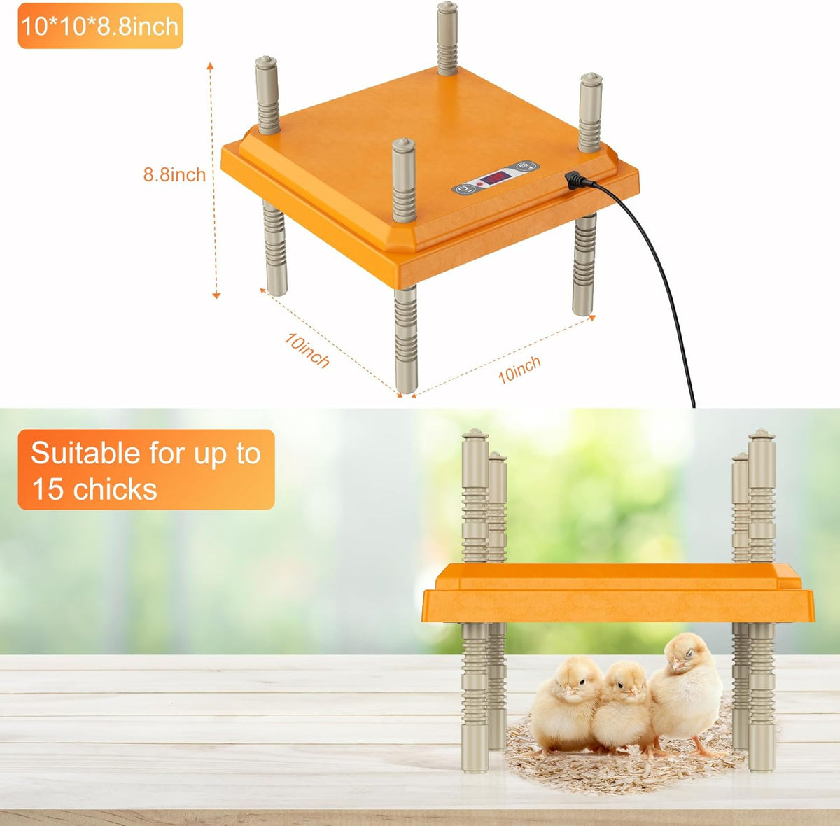 Brooder Plate for Chicks with Temperature Adjustable and Display, 10" x 10" Chick Heater Plate Heating With Screen