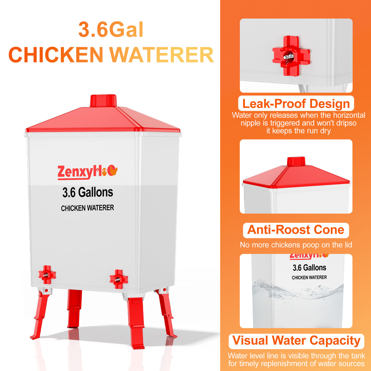3.6 Gallons Chicken Feeder Waterer Red