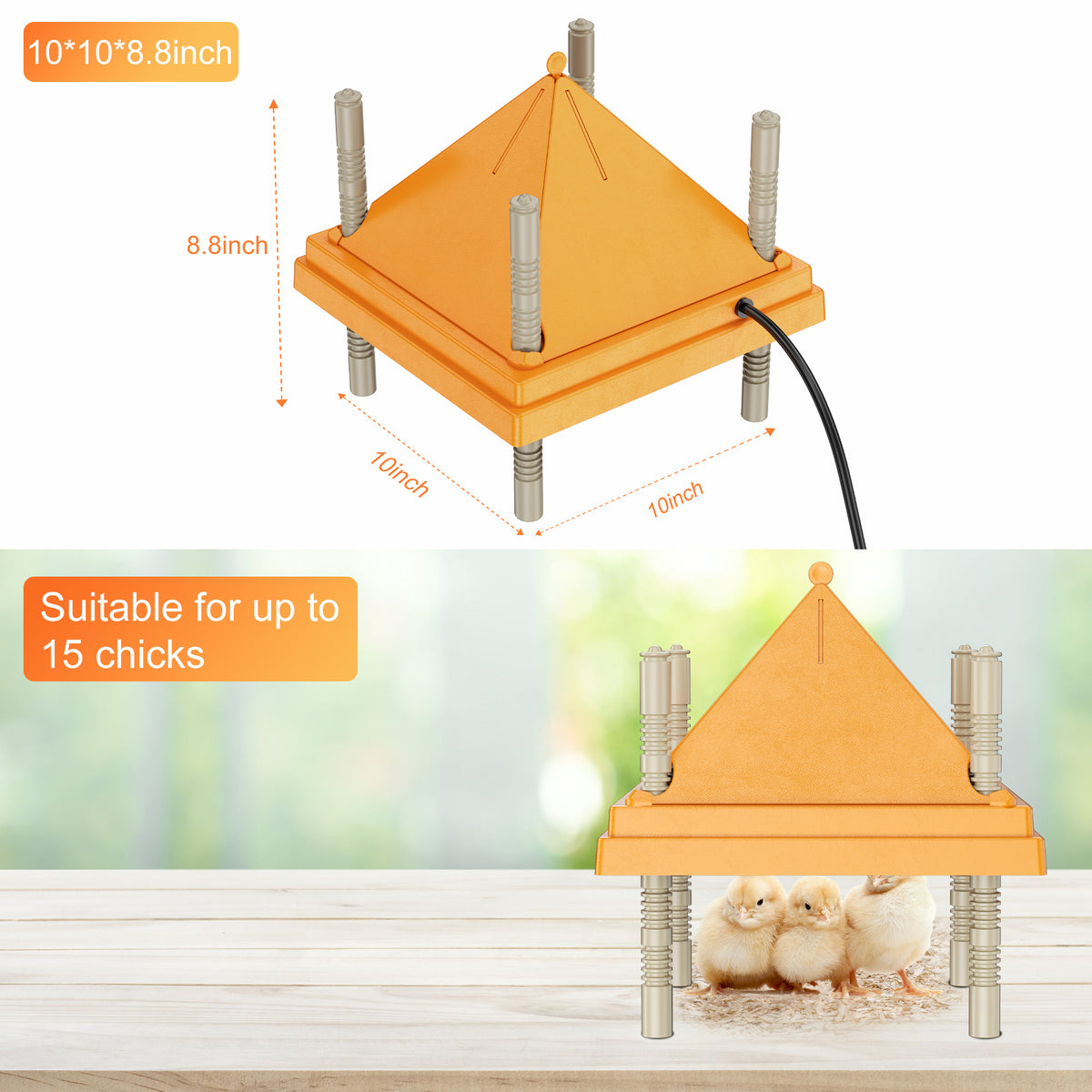 Brooder Heater Plate for Chicks with Anti Roost Cone, 10" x 10" Chick Heating Plate