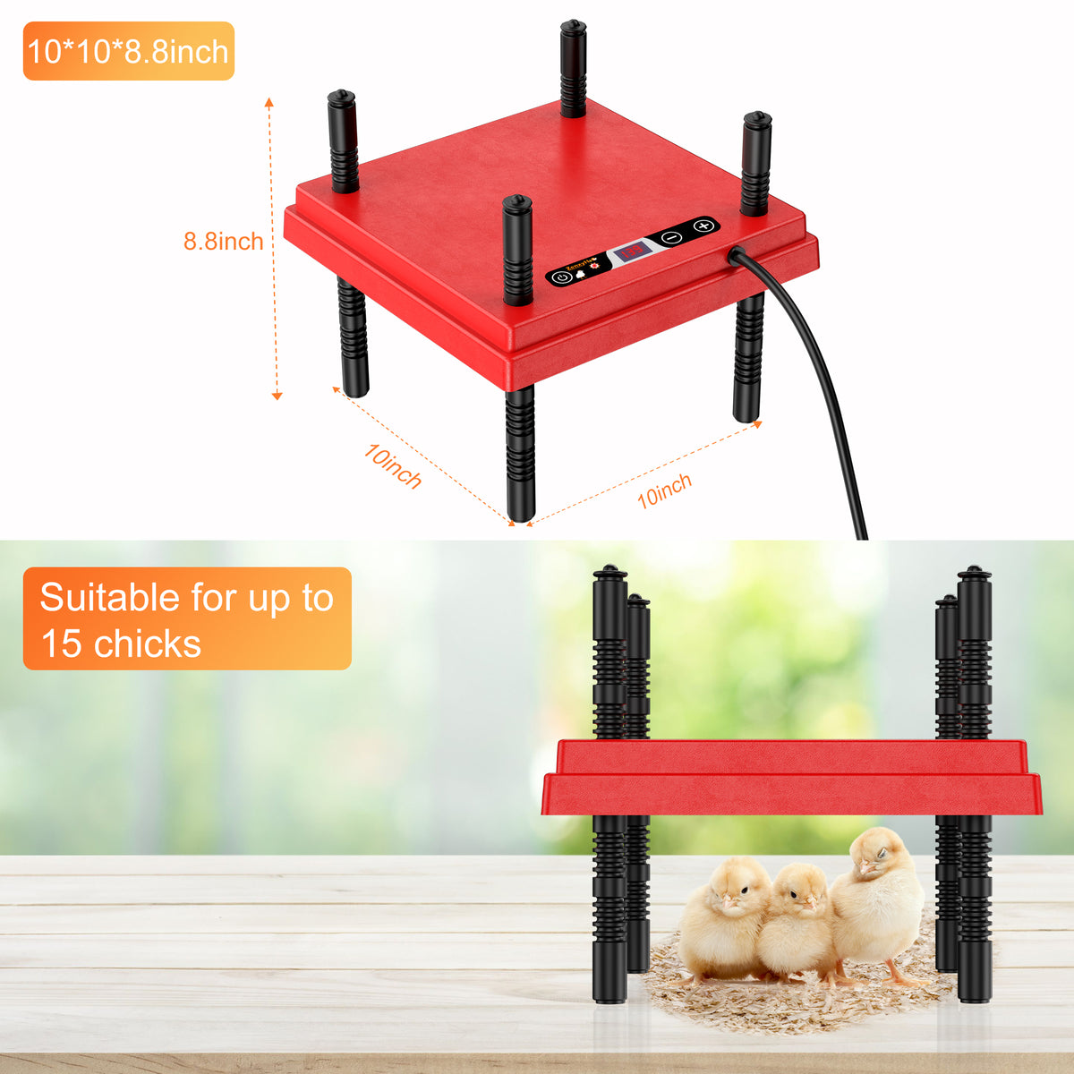 Brooder Plate for Chicks with Temperature Adjustable and Display, 10" x 10" Chick Heater Plate Heating With Screen