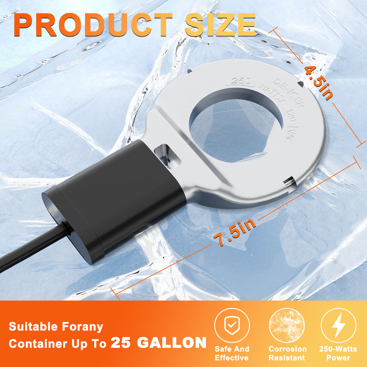 250W Submergible Cast Aluminum Utility Multi-use De-Icer for Bird Bath Chicken Water Heater Livestock up to 25 Gallon
