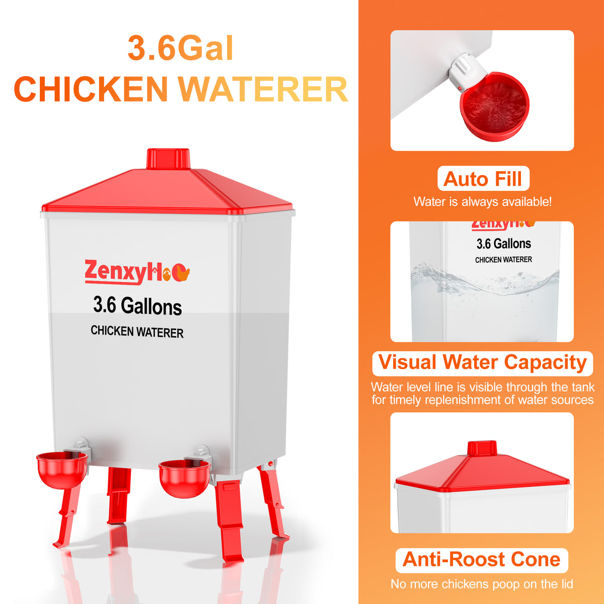 3.6 Gallons Chicken Feeder Waterer Red