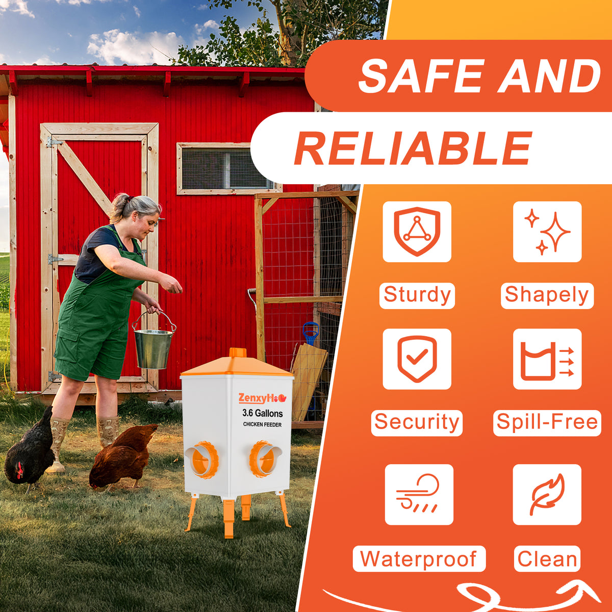 No Waste Chicken Feeders, DIY Automatic Poultry Feeder Orange