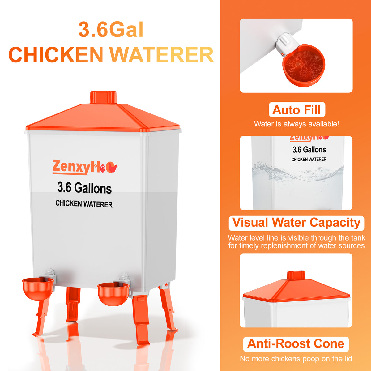 3.6 Gallons Chicken Feeder Waterer Orange