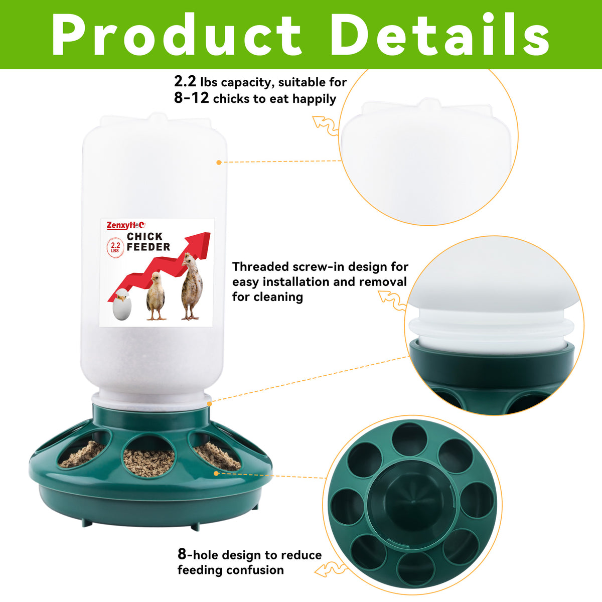Chick Feeder and Waterer Kit, 2.2LBS Chick Feeder and 0.4Gal Chick Waterer with 3 Adjustable Heights Combo for Baby Chicken Duck Brooder