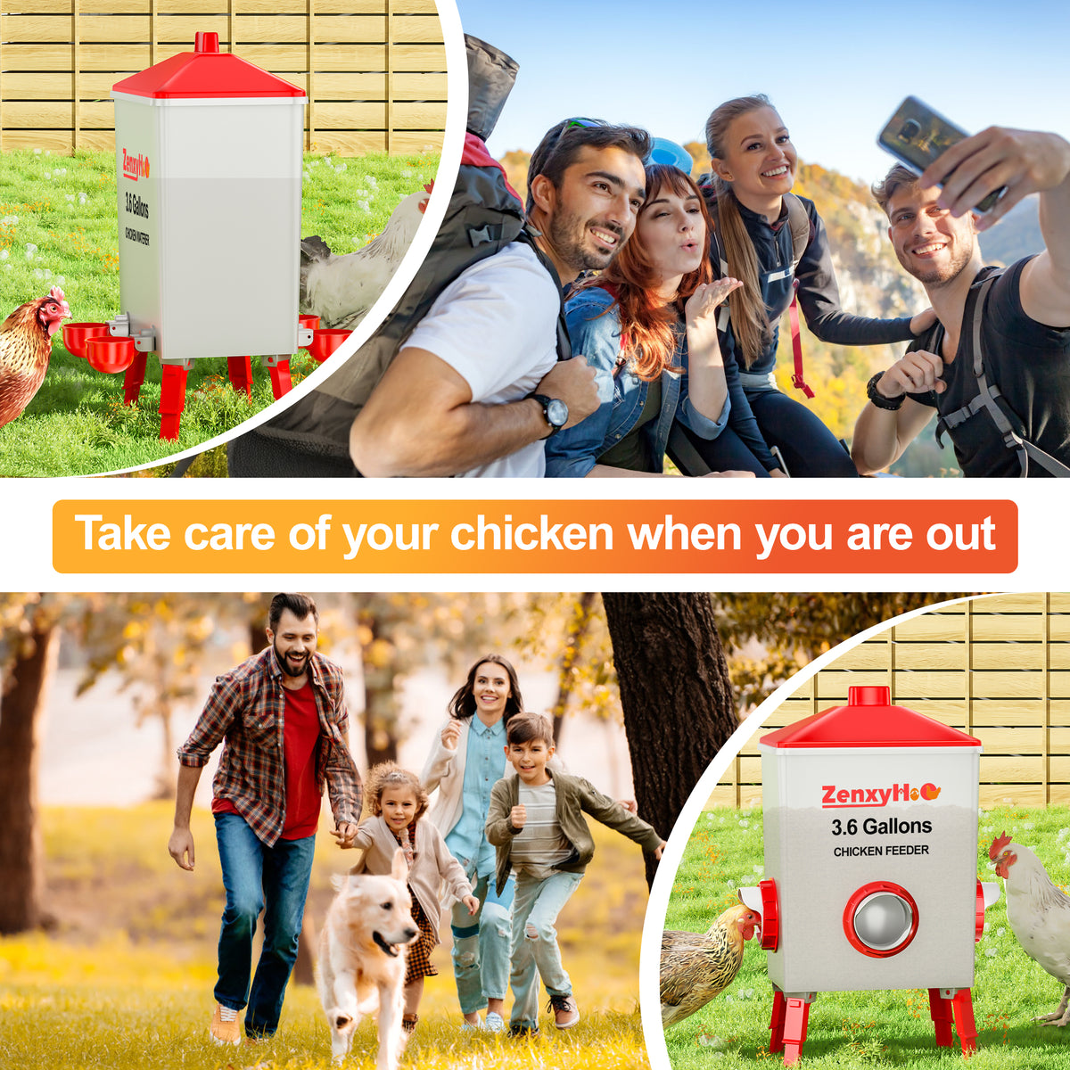 3.6 Gallons Chicken Feeder Waterer Red