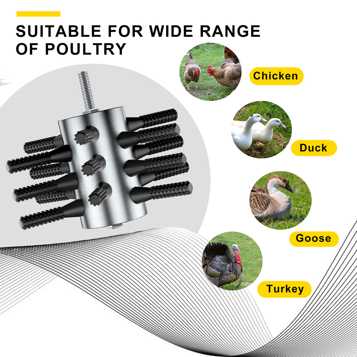 Chicken Plucker Drill Attachment, 3/8" MPT Shank Stainless Steel Chicken Plucker Machine, 18 Soft Fingers Poultry Defeathering Machine for Chicken Turkey Pheasant