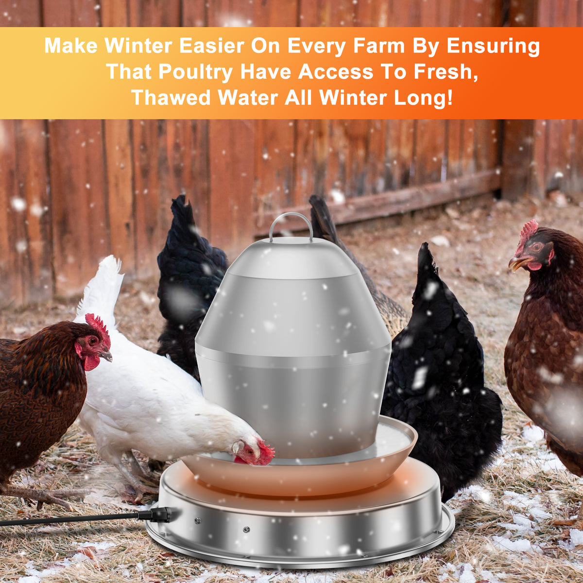 Chicken Water Heater 11 in for Chicken Drinker, 110W Poultry Waterer Heated Base for Metal Drinking Fountains Chicken Coop