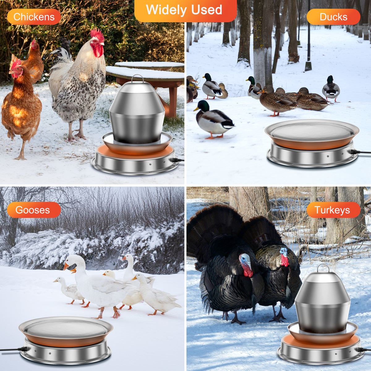 Chicken Water Heater 11 in for Chicken Drinker, 110W Poultry Waterer Heated Base for Metal Drinking Fountains Chicken Coop