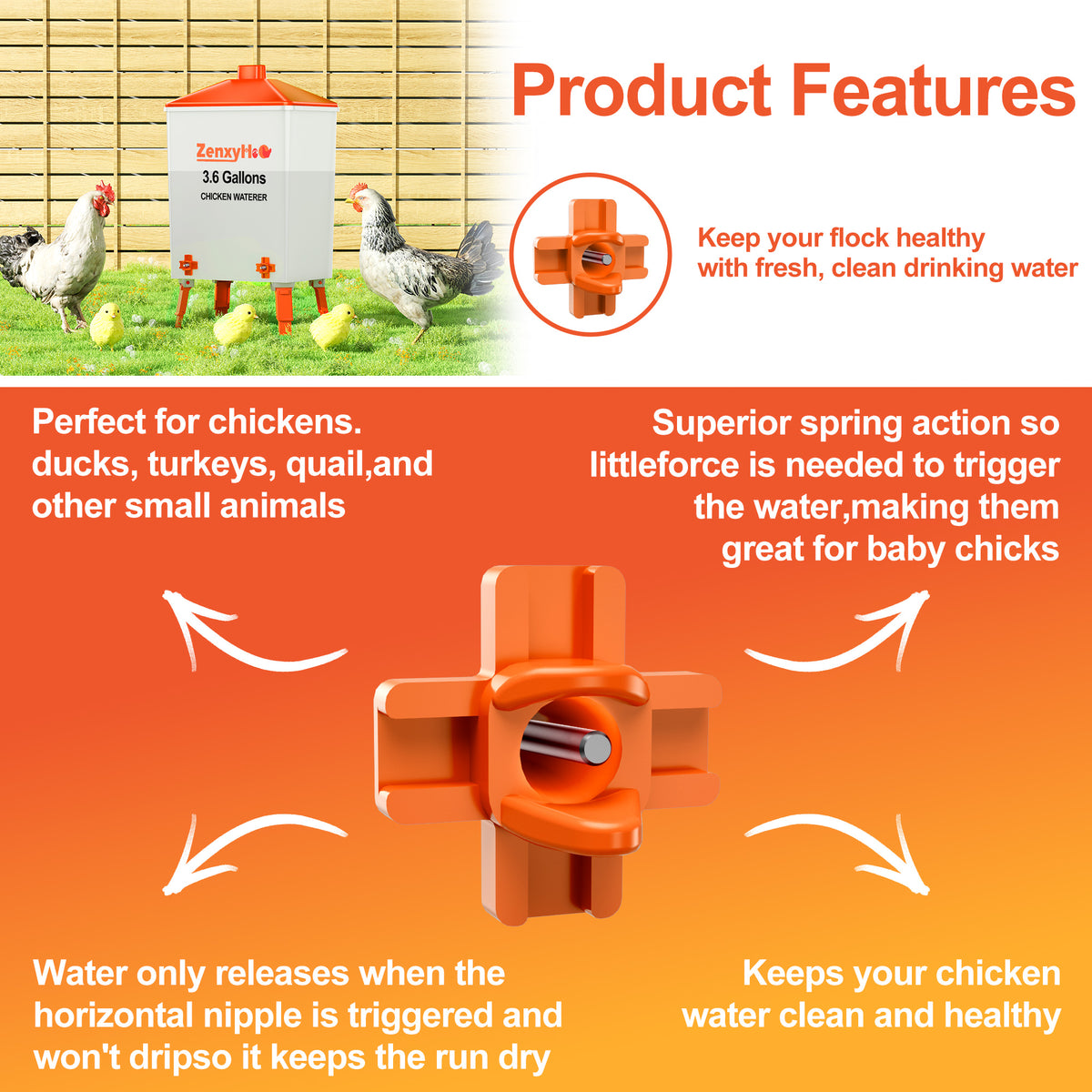 3.6 Gallons Chicken Feeder Waterer Orange