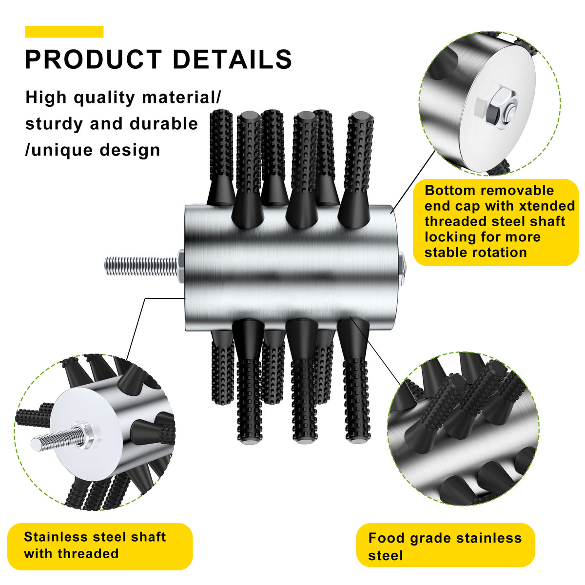 Chicken Plucker Drill Attachment, 3/8" MPT Shank Stainless Steel Chicken Plucker Machine, 18 Soft Fingers Poultry Defeathering Machine for Chicken Turkey Pheasant
