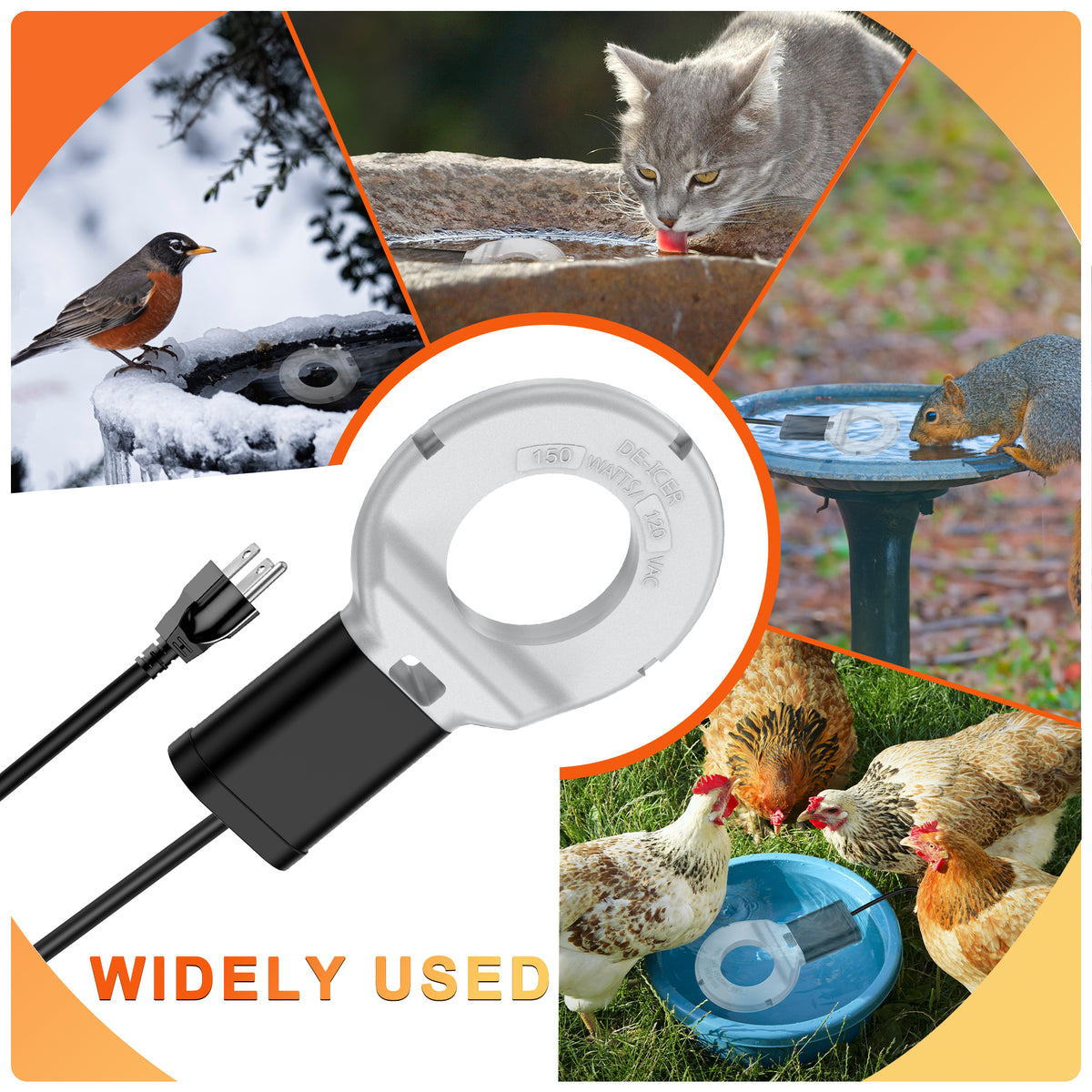 250W Submergible Cast Aluminum Utility Multi-use De-Icer for Bird Bath Chicken Water Heater Livestock up to 25 Gallon