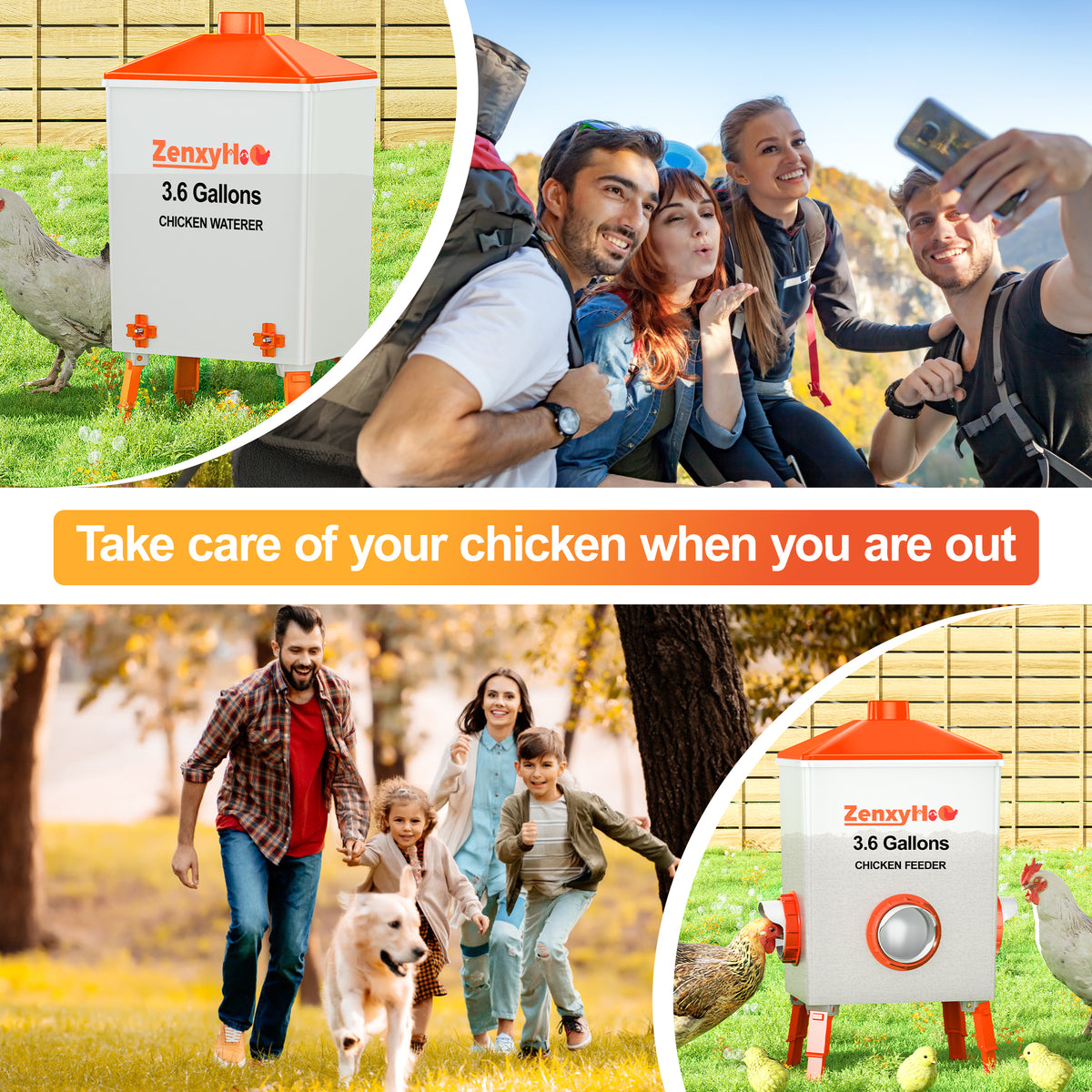 3.6 Gallons Chicken Feeder Waterer Orange